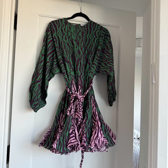 COPY - RHODE Ella Mini Dress SZ XS Abstract Zebra Print Braided Belt Long Sleev… - Picture 5 of 10